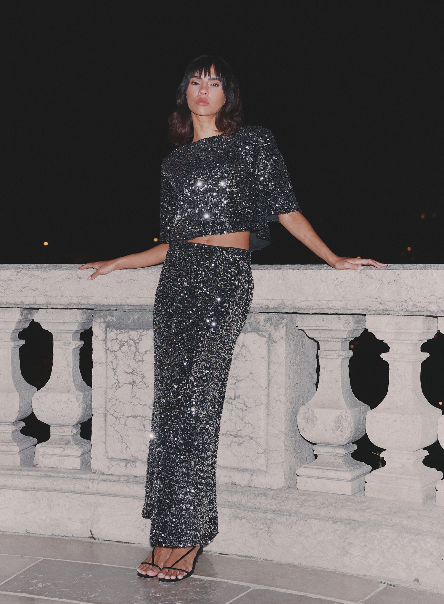 Black Sequin Maxi Skirt